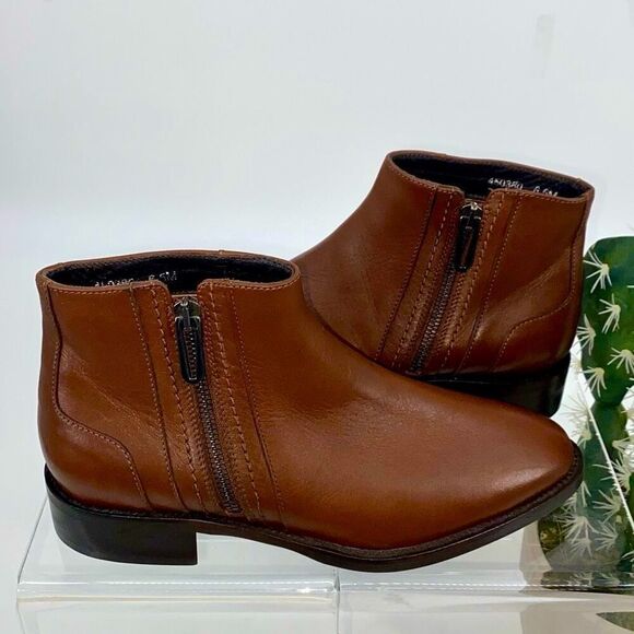 New Aquatalia Fantina Weatherproof Side Zip Leather Bootie Brown 6.5 - Picture 1 of 16